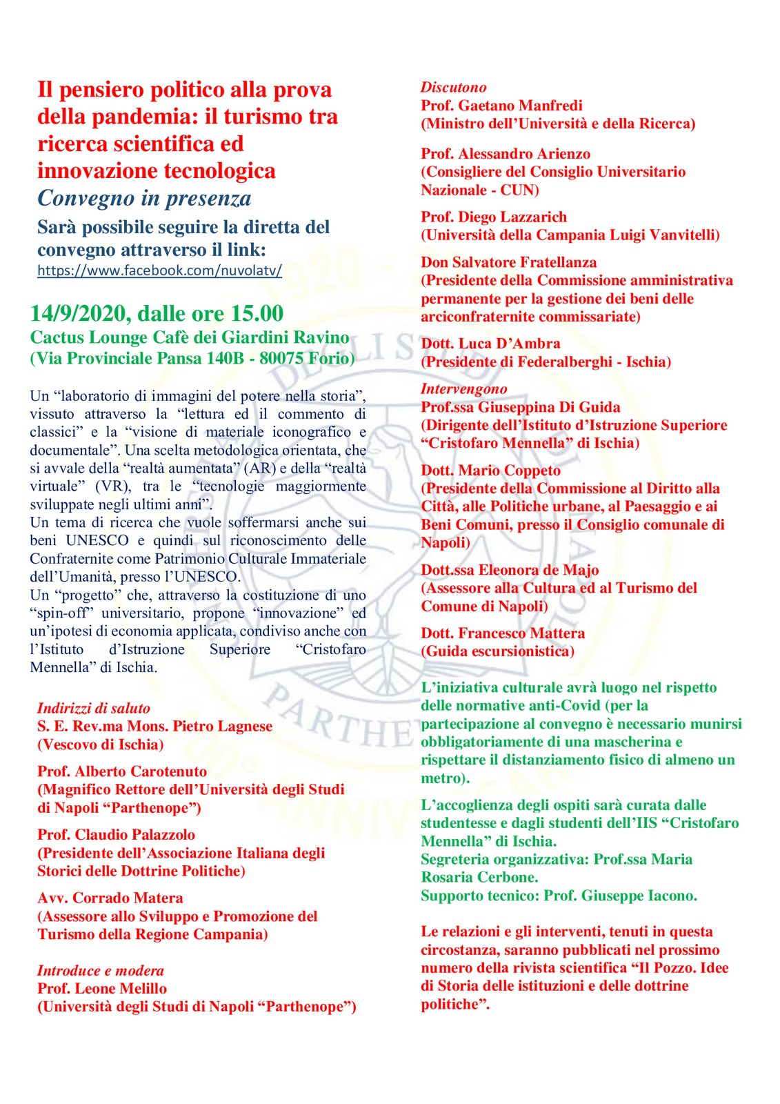 LOCANDINA Il pensiero politico alla prova della pandemia Forio 14.9.2020 ore 15.00